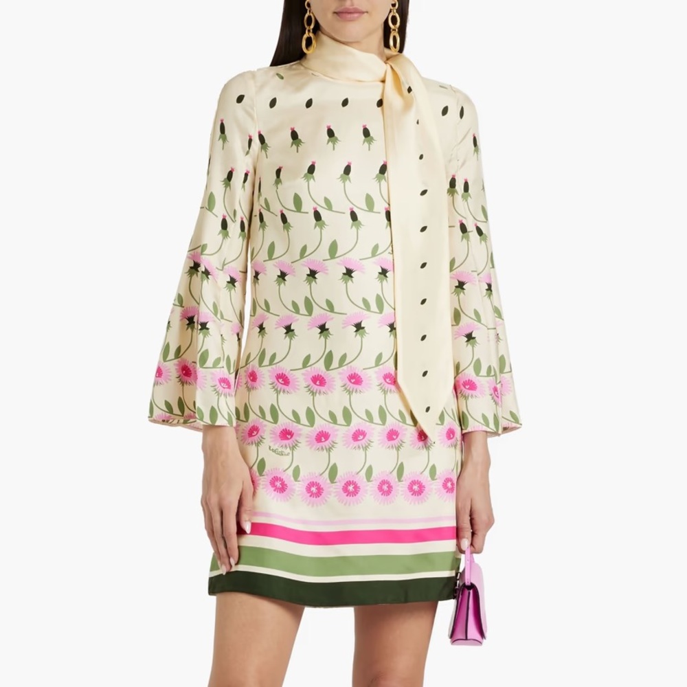 NWT VALENTINO GARAVANI Ecru floral Printed silk-twill mini dress. Medium (IT 40) - Picture 1 of 11